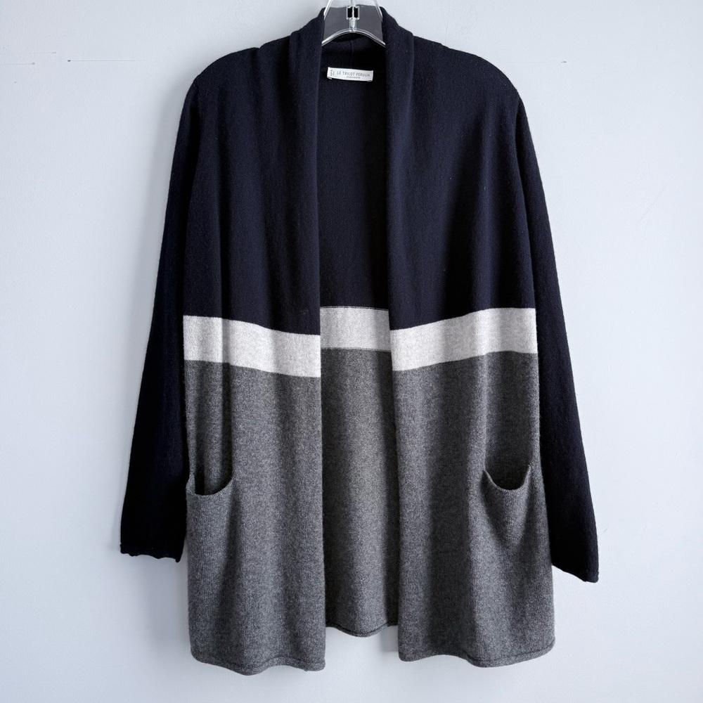 LE TRICOT PERUGIA 100% Cashmere Color Block Open Front Cardigan S Quiet Luxury - Picture 6 of 14
